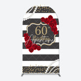 Aperturee - Black White Rose Stripe 60th Birthday Arch Backdrop